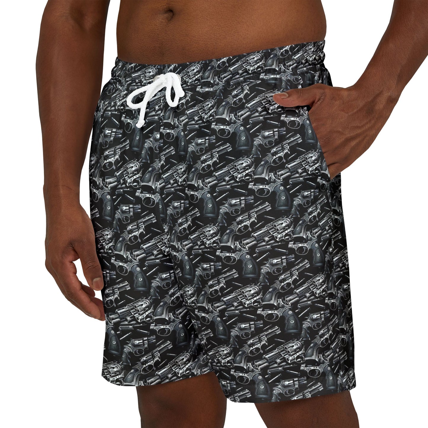 Unisex Swim Shorts - Bold Gun Graphic Design for Beach & Pool Days