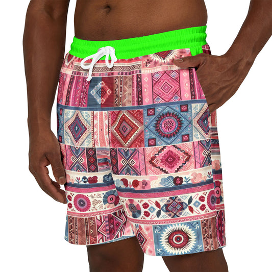 Vibrant Unisex Swim Shorts - Colorful Geometric Patterns for Summer Fun