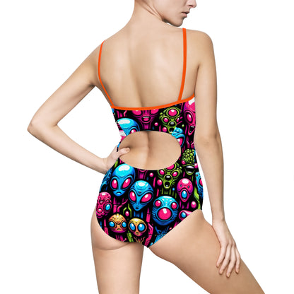 Colorful Alien Print Women's One-Piece Swimsuit - Perfect for Beach Days & Pool Parties