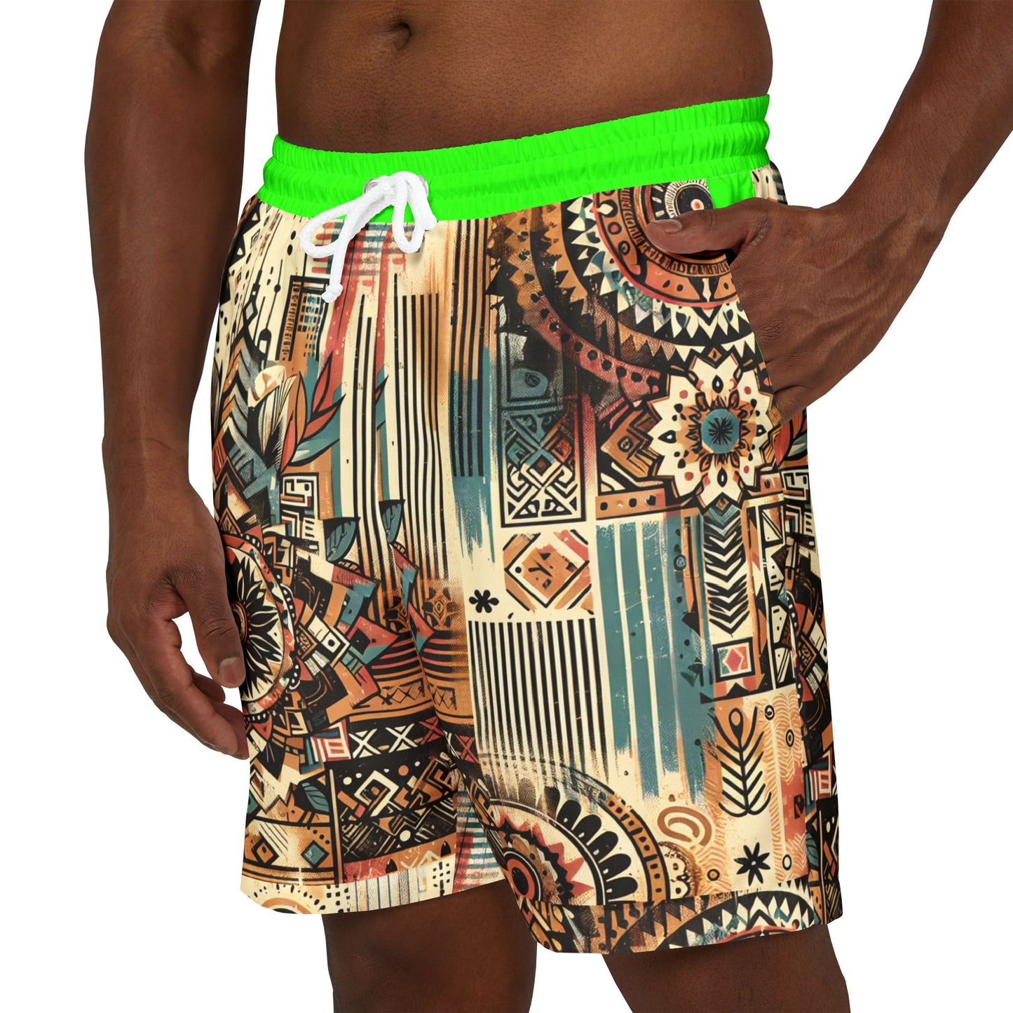 Bohemian Pattern Unisex Swim Shorts - Colorful Beachwear for Summer Adventures