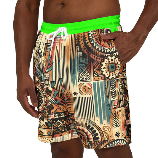 Bohemian Pattern Unisex Swim Shorts - Colorful Beachwear for Summer Adventures