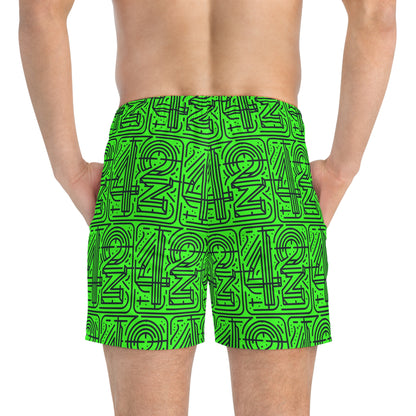 Luminous Green Graphic Swim Trunks - Perfect for Summer Fun!