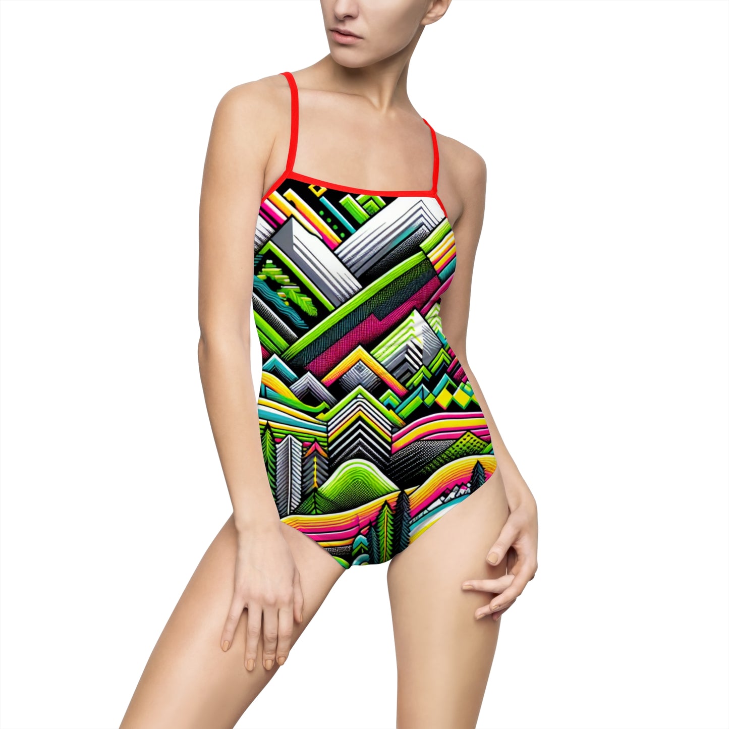 Vibrant Geometric Women's One-Piece Swimsuit - Colorful Swimwear for Summer Fun