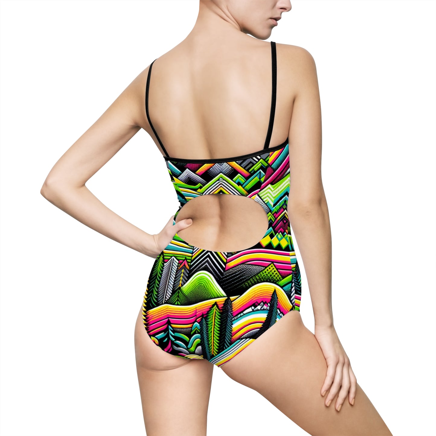 Vibrant Geometric Women's One-Piece Swimsuit - Colorful Swimwear for Summer Fun