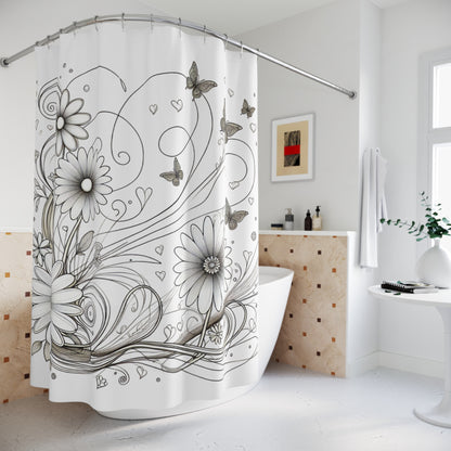 Elegant Floral Shower Curtain with Butterflies - Modern Bathroom Décor