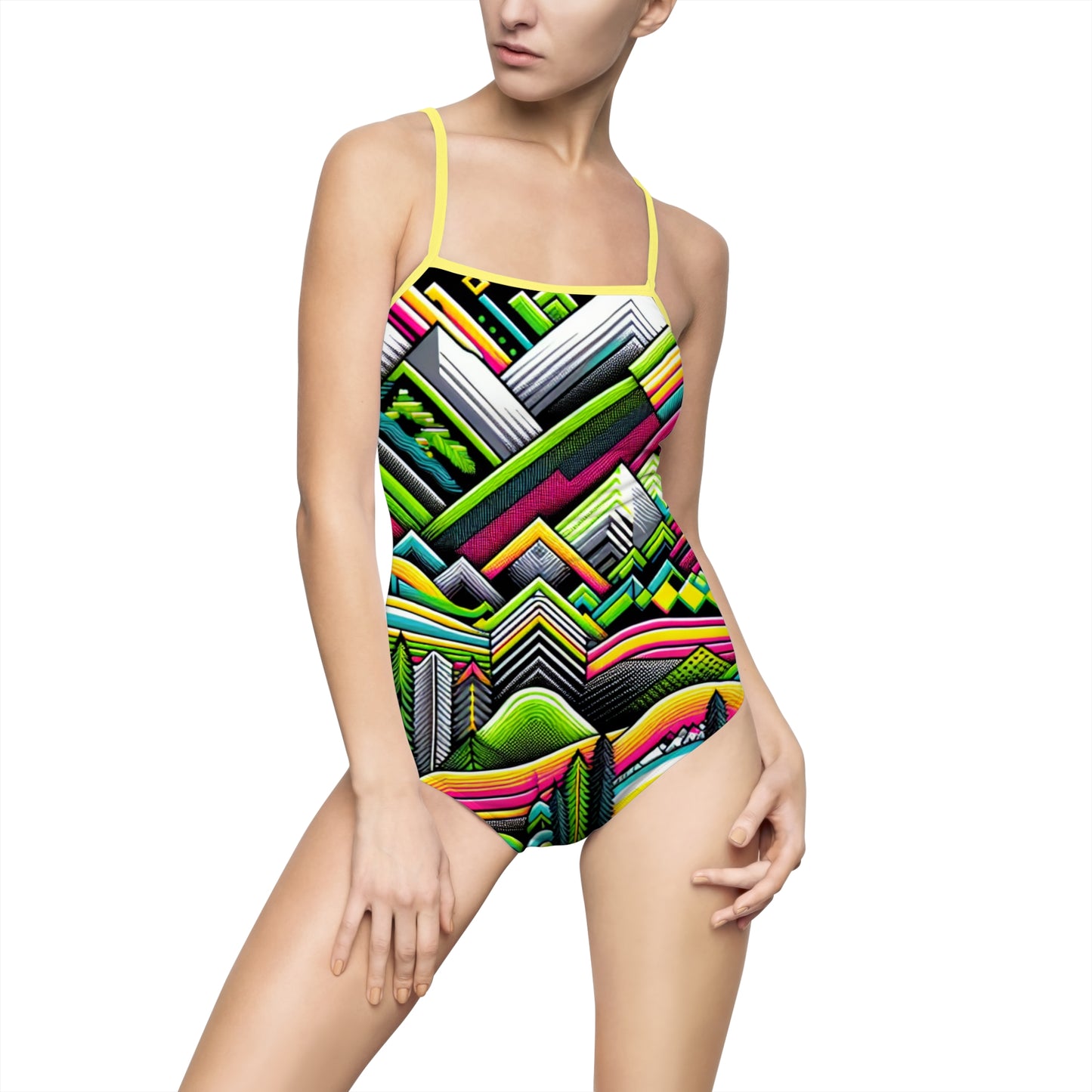 Vibrant Geometric Women's One-Piece Swimsuit - Colorful Swimwear for Summer Fun