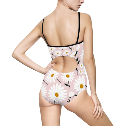 Floral Women’s One-Piece Swimsuit - Summer Beachwear with Daisy Print
