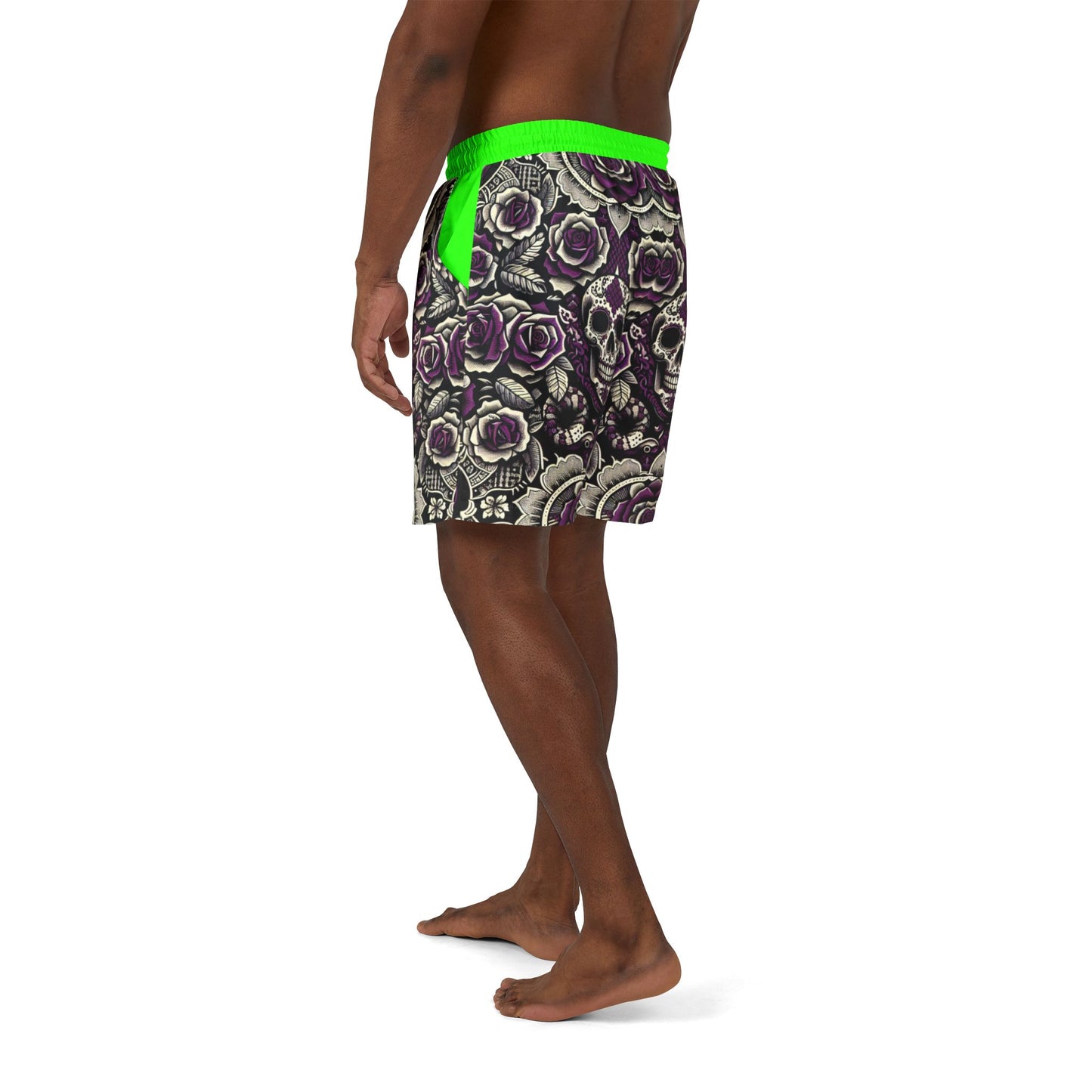 Bold Skull & Rose Unisex Swim Shorts - Edgy Beachwear for Summer Fun