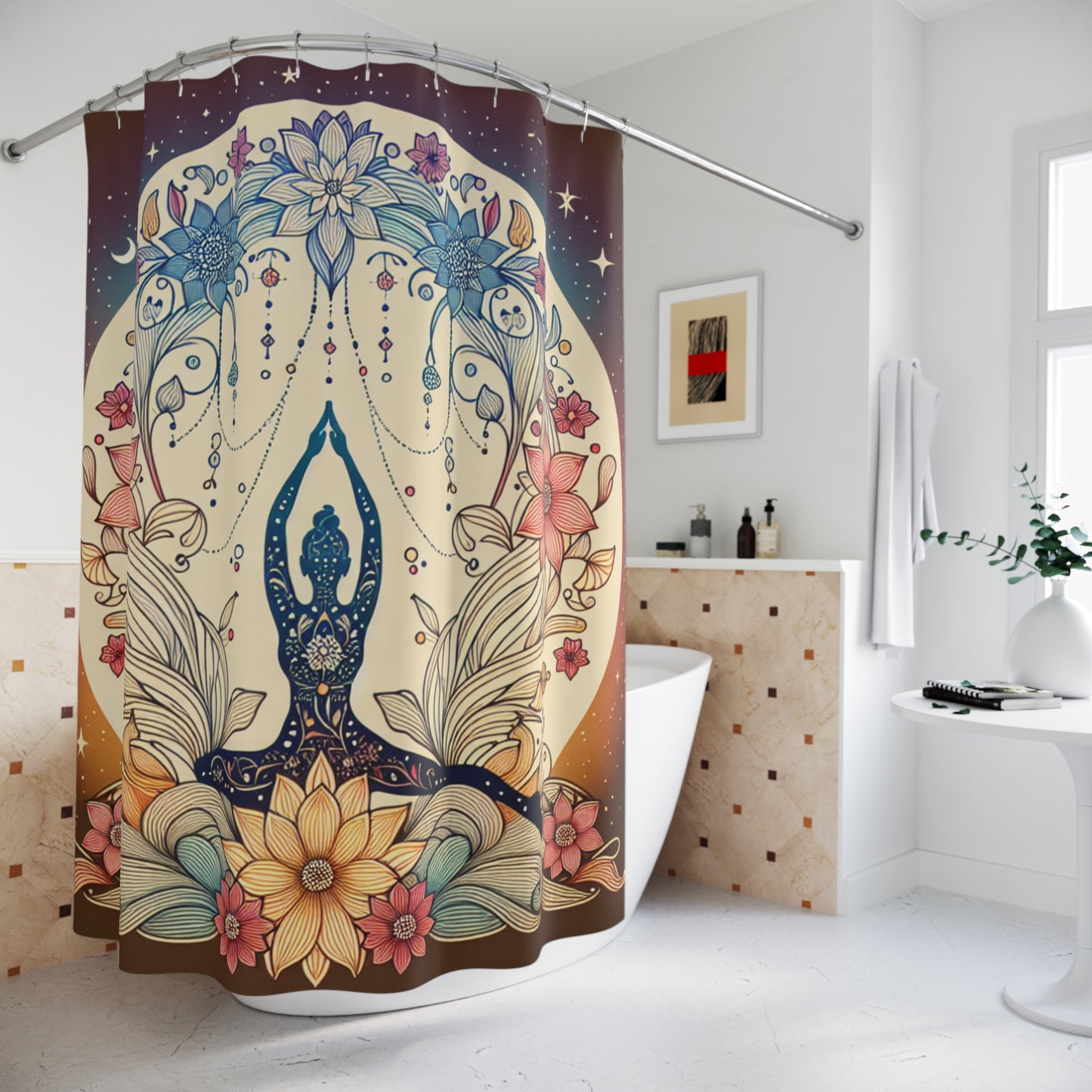 Bohemian Floral Yoga Shower Curtain - Zen Home Decor