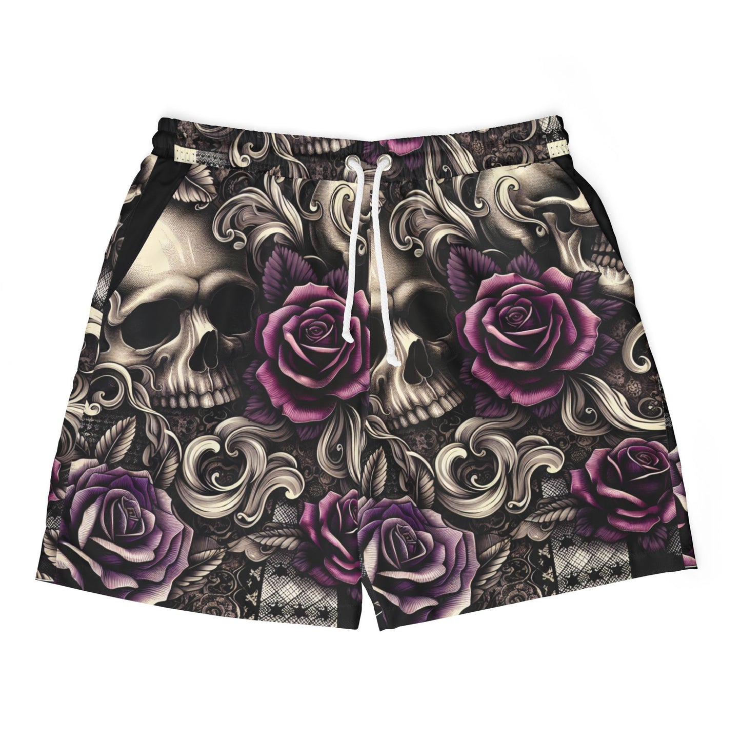 Stylish Unisex Swim Shorts with Skull and Rose Design