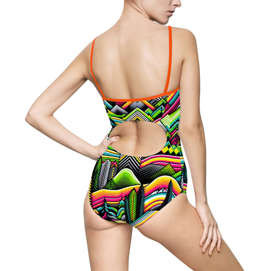 Vibrant Geometric Women's One-Piece Swimsuit - Colorful Swimwear for Summer Fun