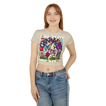 Colorful Graphic Baby Tee for Women - Floral & Butterfly Design