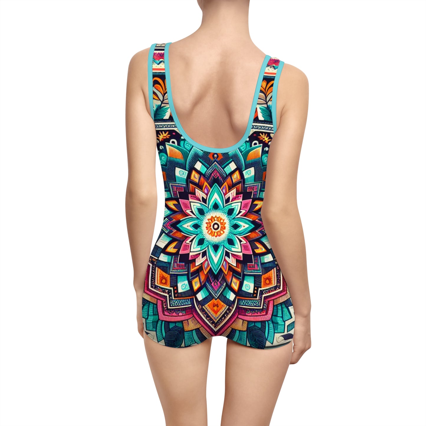 Colorful Bohemian Women's Vintage Swimsuit - Floral Mandala Design