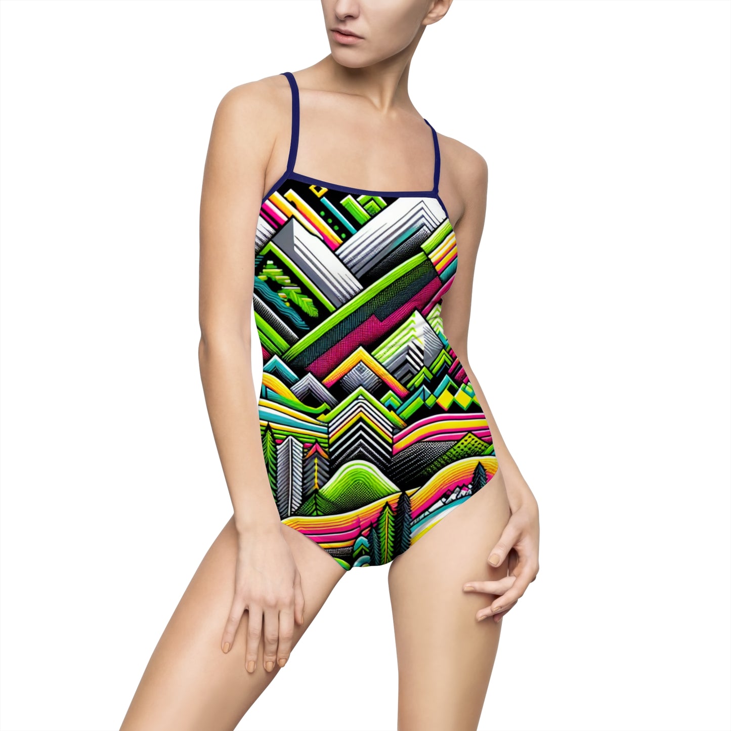 Vibrant Geometric Women's One-Piece Swimsuit - Colorful Swimwear for Summer Fun