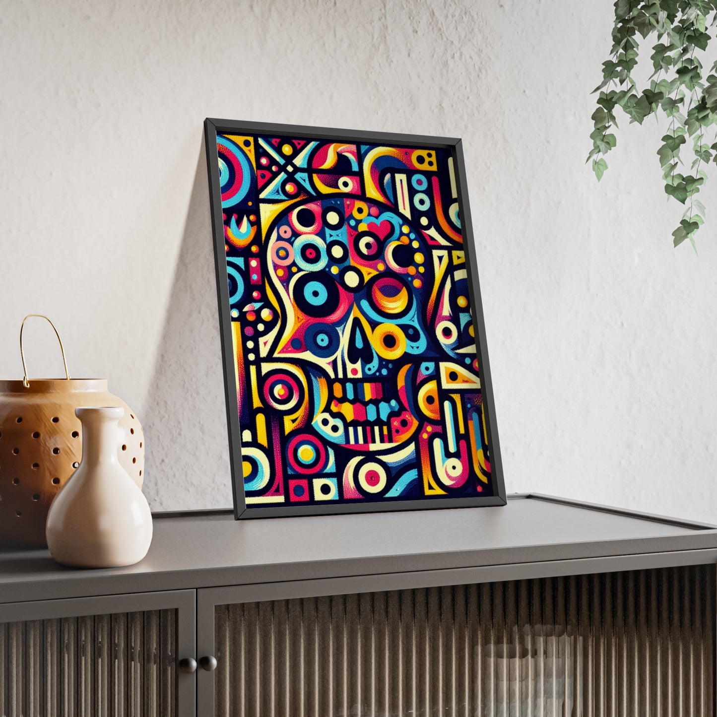 Skull Rock N Roll Posters with Wooden Frame