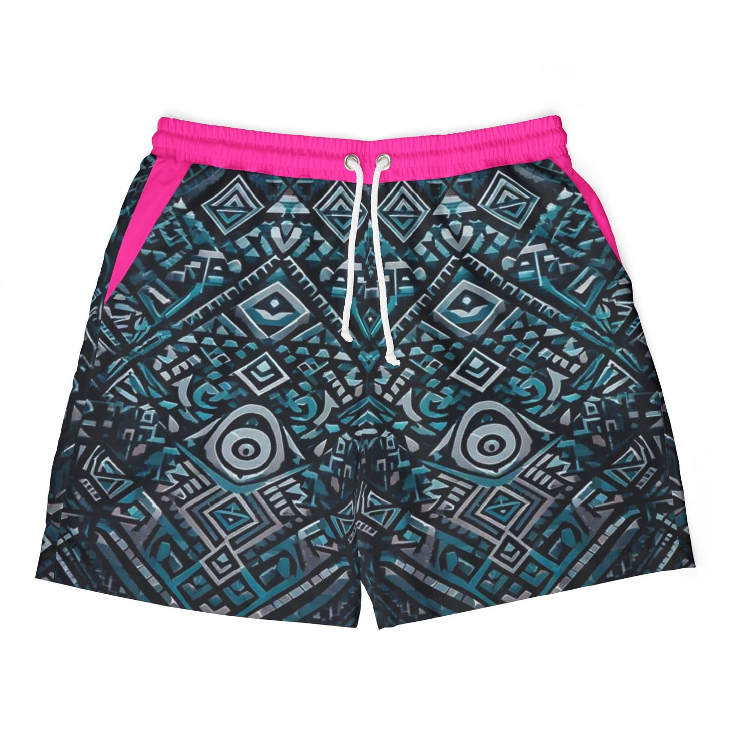 Trendy Unisex Swim Shorts with Vibrant Aztec Pattern
