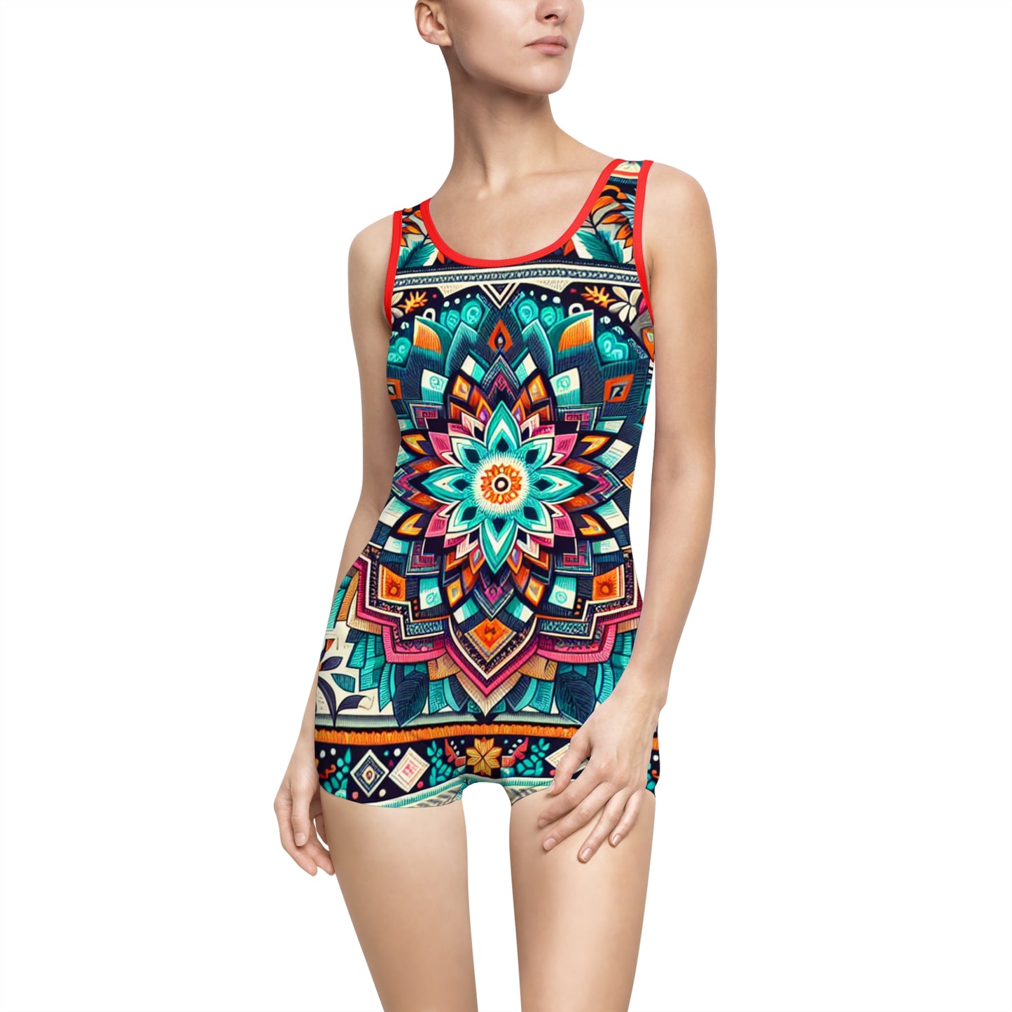 Colorful Bohemian Women's Vintage Swimsuit - Floral Mandala Design
