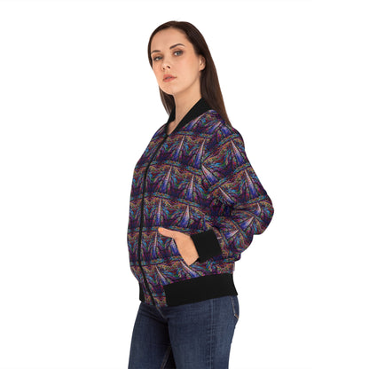 Custom Women's Bomber Jacket - Stand-Collar Black Lining Copper Zipper Closure