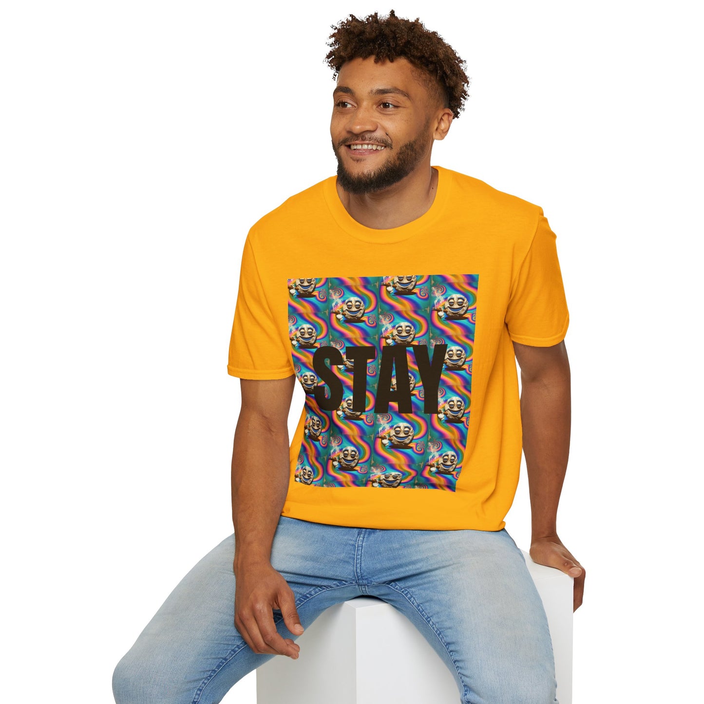 Stay Stoned Unisex Softstyle T-Shirt - Retro Vibe Graphic Tee for Fun Gatherings