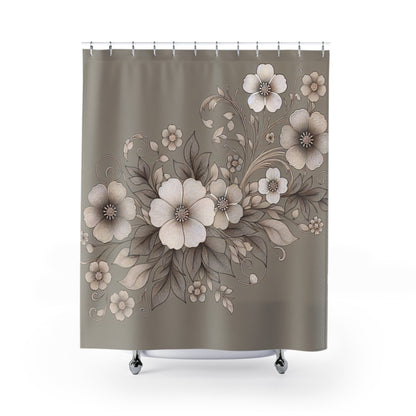 Elegant Floral Shower Curtain - Soft Neutral Tones for a Serene Bathroom Oasis