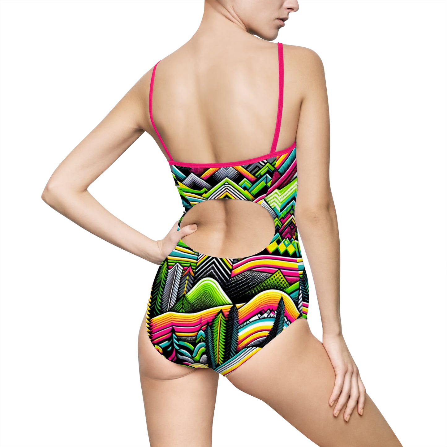 Vibrant Geometric Women's One-Piece Swimsuit - Colorful Swimwear for Summer Fun