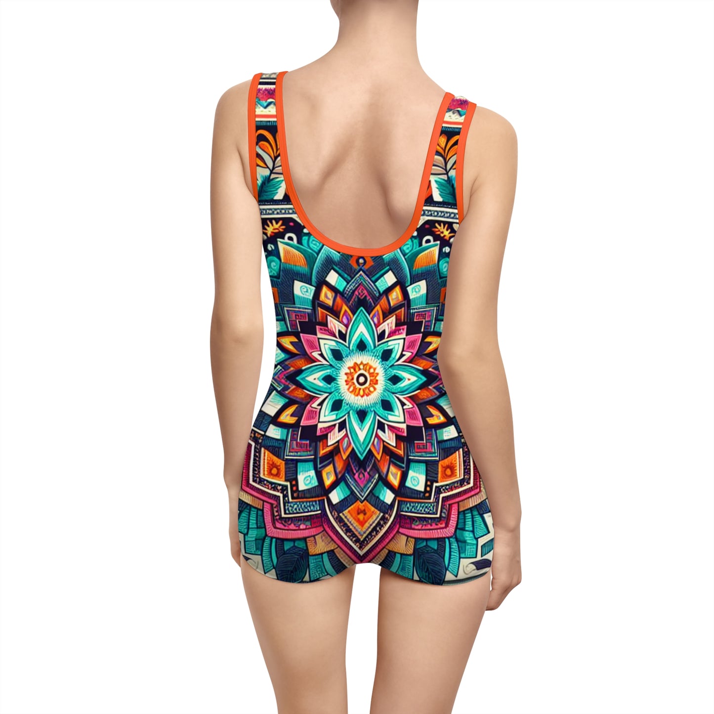 Colorful Bohemian Women's Vintage Swimsuit - Floral Mandala Design
