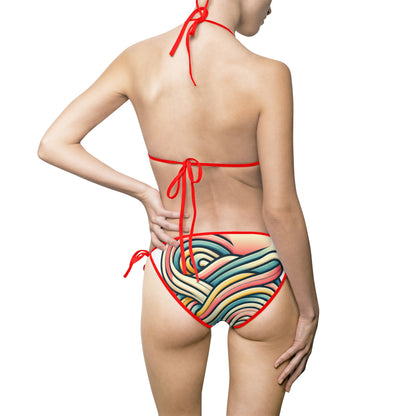 Trendy Women's Bikini Swimsuit - Vibrant Striped Design for Beach Days