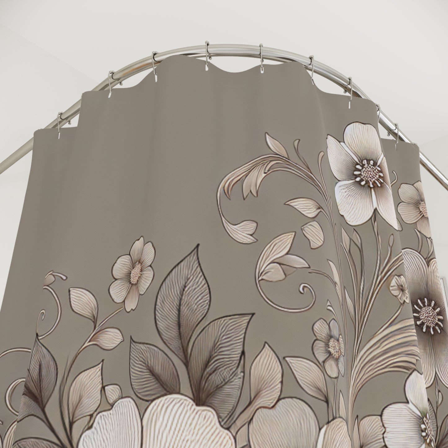 Elegant Floral Shower Curtain - Soft Neutral Tones for a Serene Bathroom Oasis