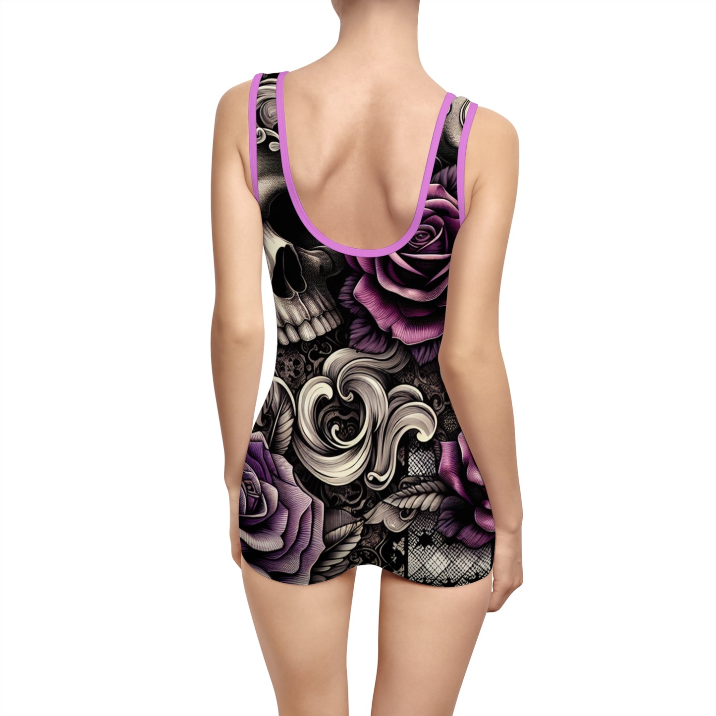 Gothic Floral Women's Vintage Swimsuit - Skull & Rose Design