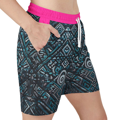 Trendy Unisex Swim Shorts with Vibrant Aztec Pattern