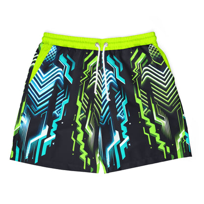 Neon Geometric Unisex Swim Shorts - Vibrant Beachwear for Summer Fun