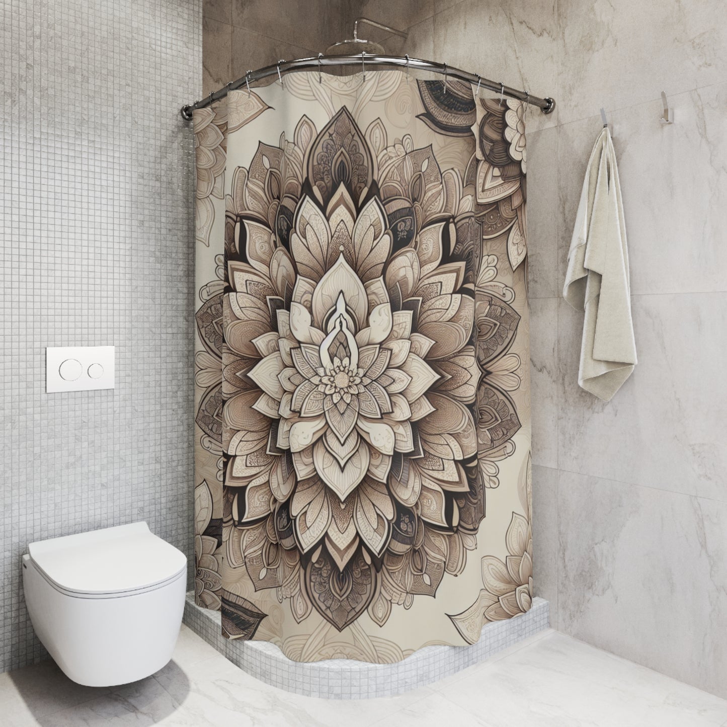 Bohemian Floral Shower Curtain - Elegant Mandala Design for Spa-like Bathroom Decor