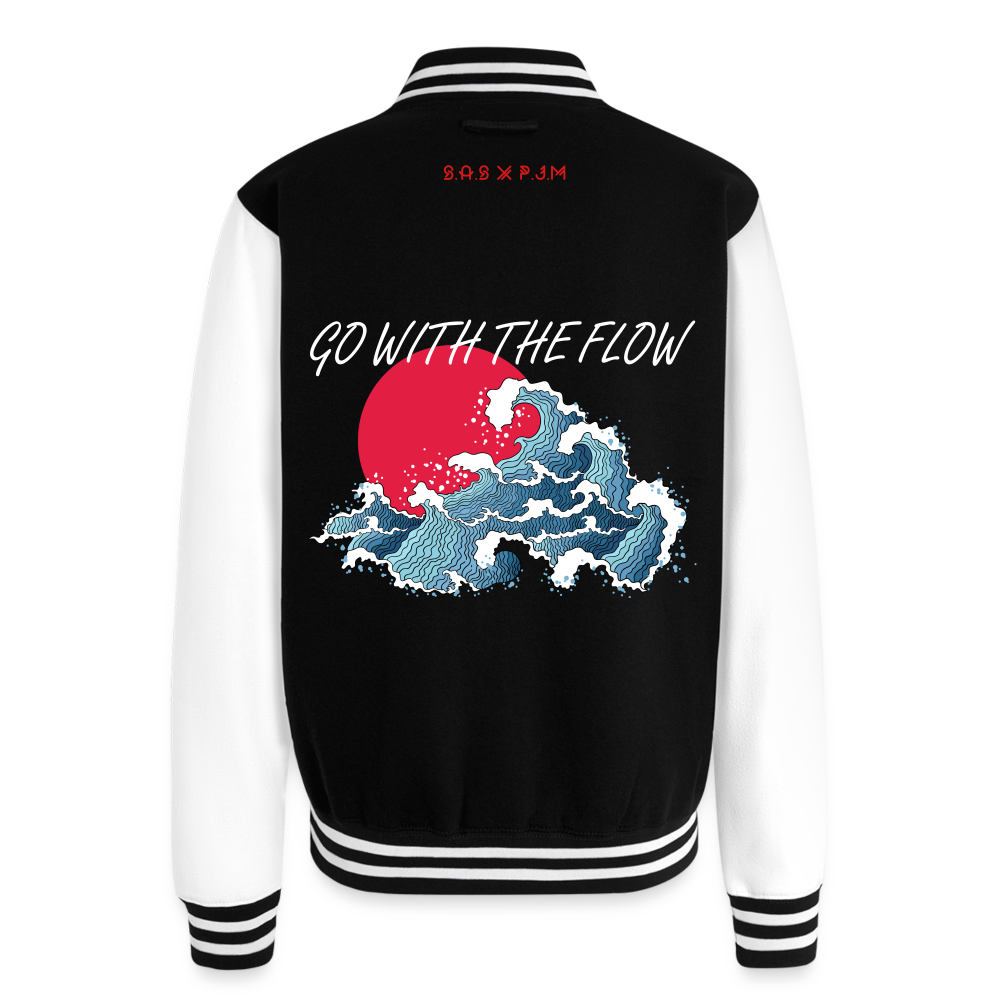 Go with the Flow Just Hoods Heavyweight Letterman Jacket - black/white