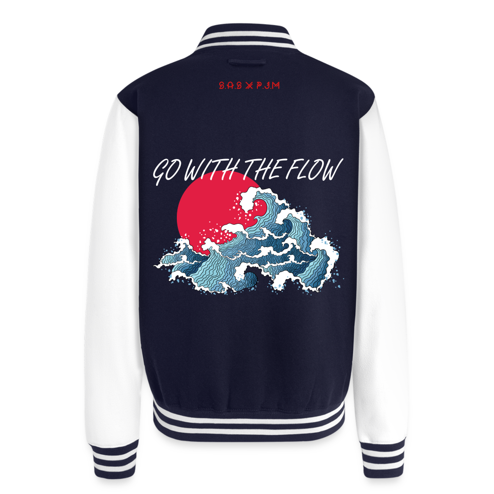 Go with the Flow Just Hoods Heavyweight Letterman Jacket - navy/white