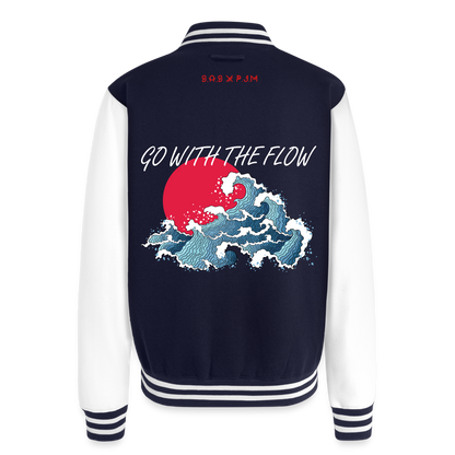Go with the Flow Just Hoods Heavyweight Letterman Jacket - navy/white