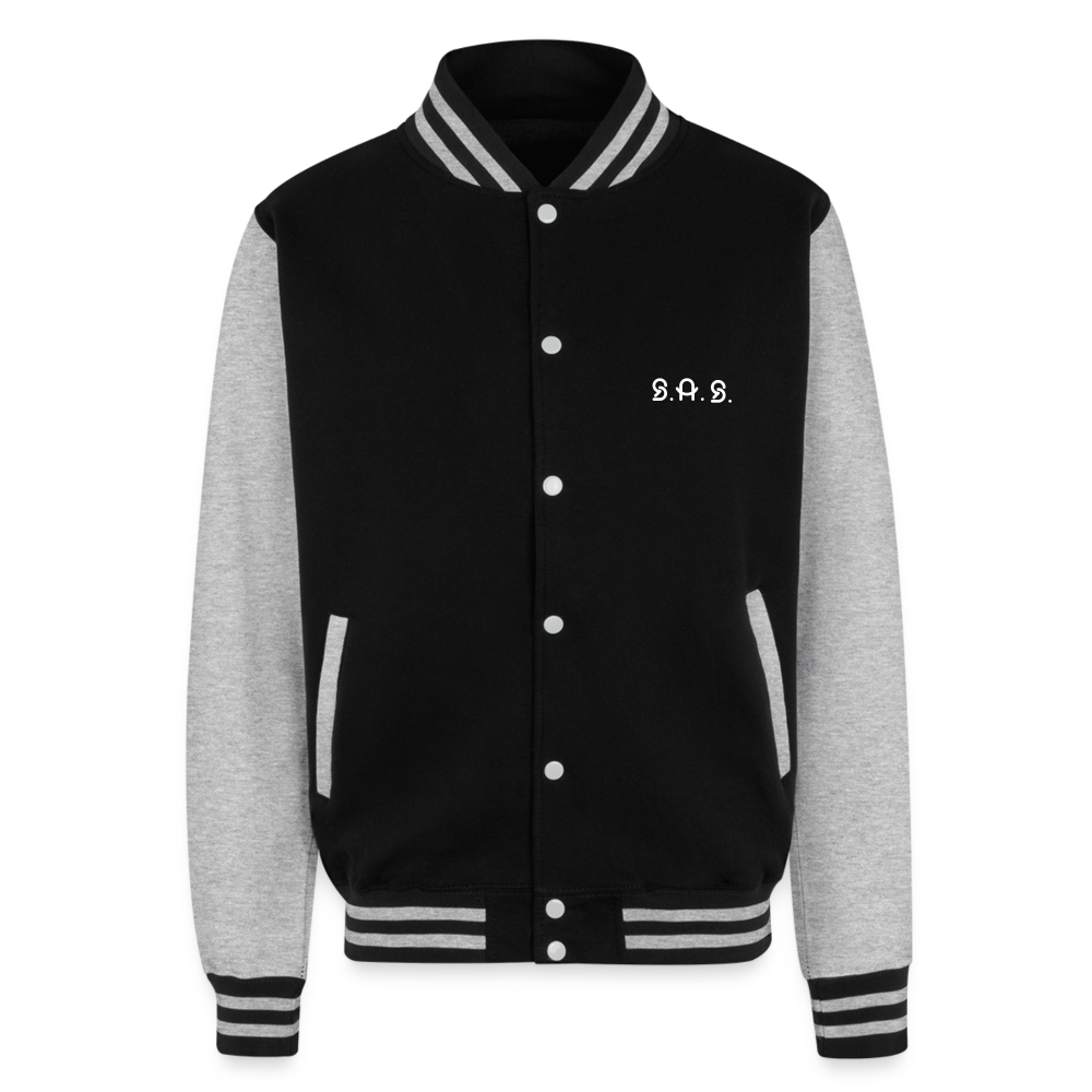Freedom Rings Loud Just Hoods Heavyweight Letterman Jacket - black/heather grey