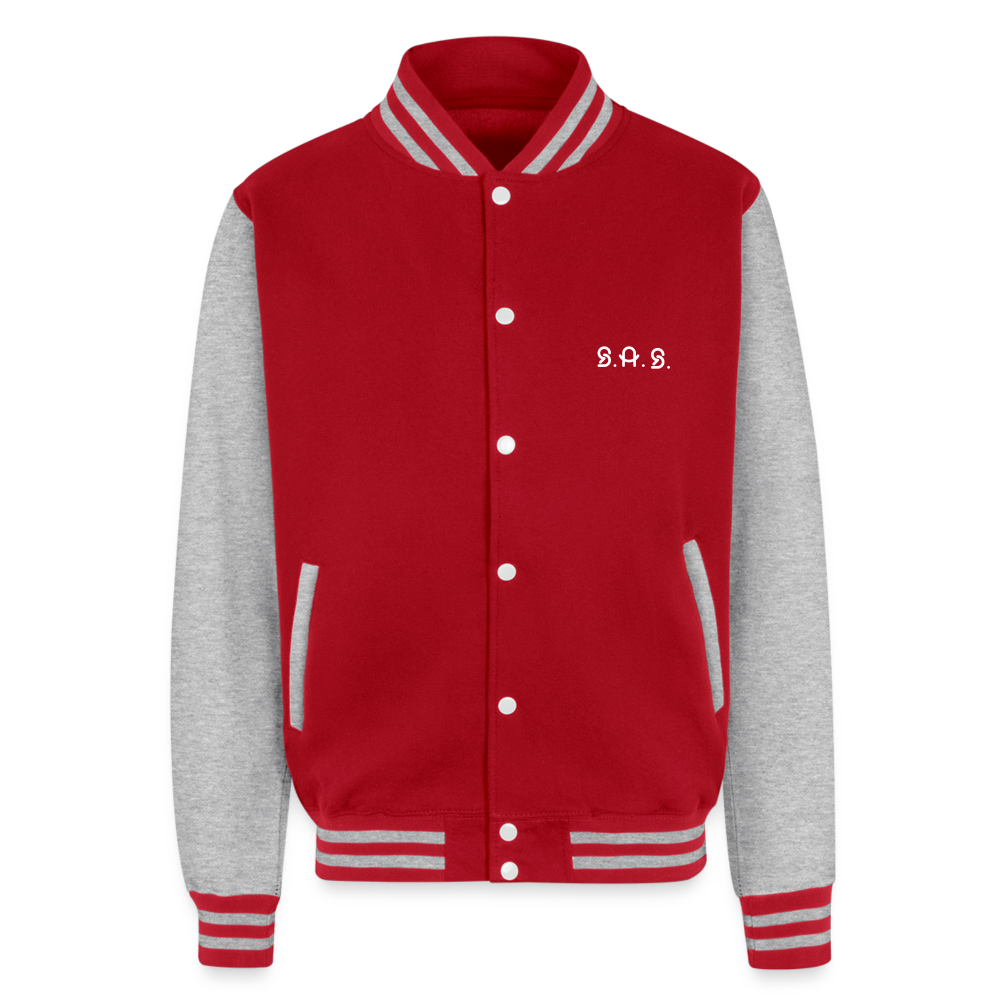 Freedom Rings Loud Just Hoods Heavyweight Letterman Jacket - red/heather grey