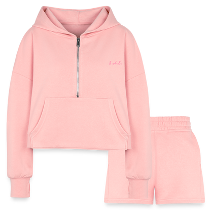 A piggie once told me Women’s Cropped Hoodie & Jogger Short Set - light pink