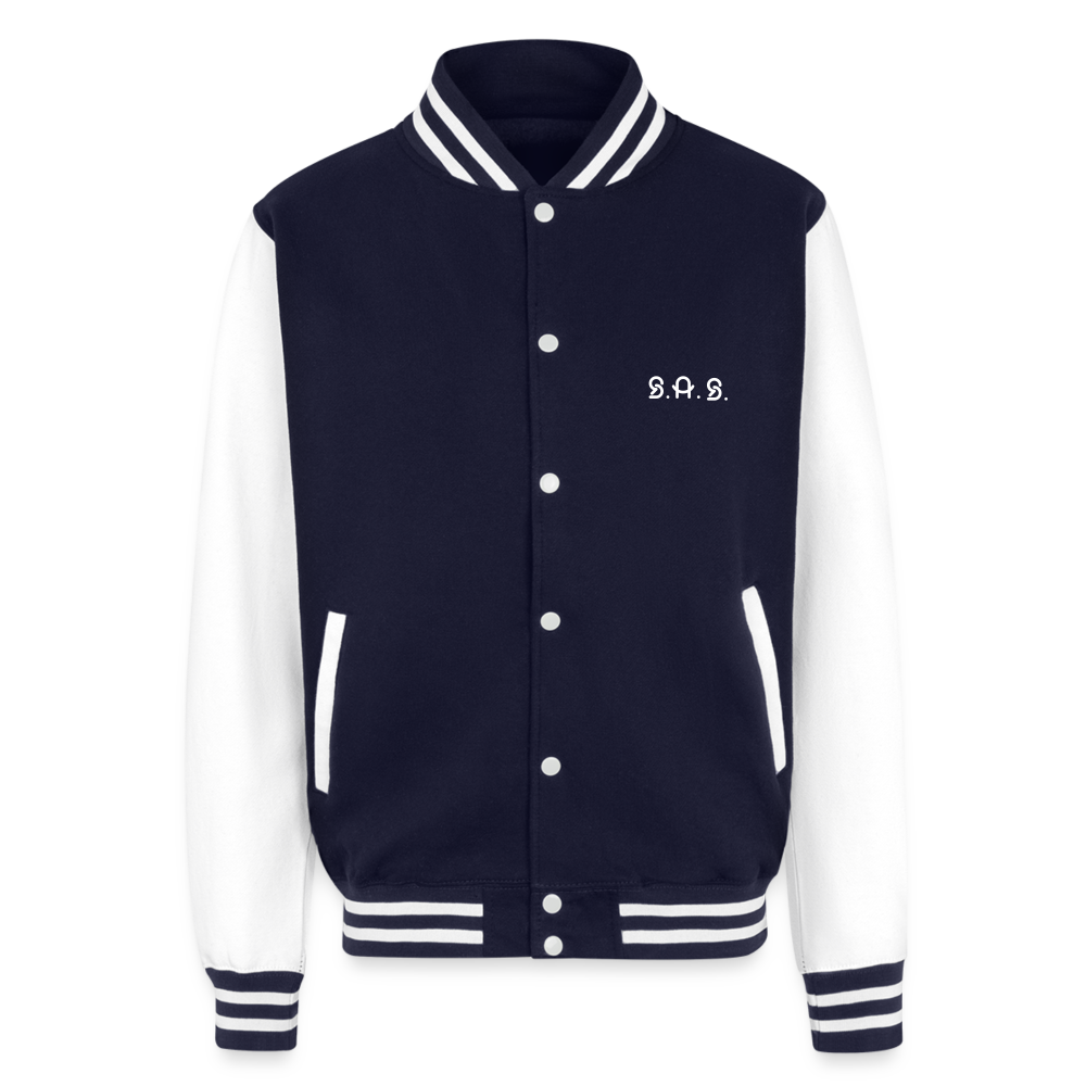 Freedom Rings Loud Just Hoods Heavyweight Letterman Jacket - navy/white