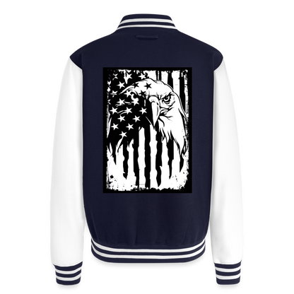 Freedom Rings Loud Just Hoods Heavyweight Letterman Jacket - navy/white