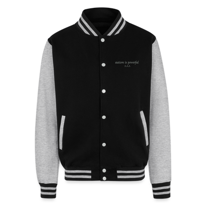 Autism is powerful Just Hoods Heavyweight Letterman Jacket - black/heather grey