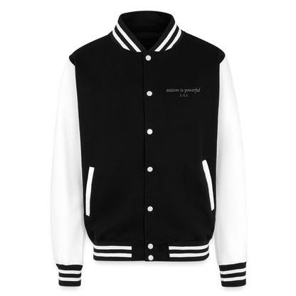 Autism is powerful Just Hoods Heavyweight Letterman Jacket - black/white
