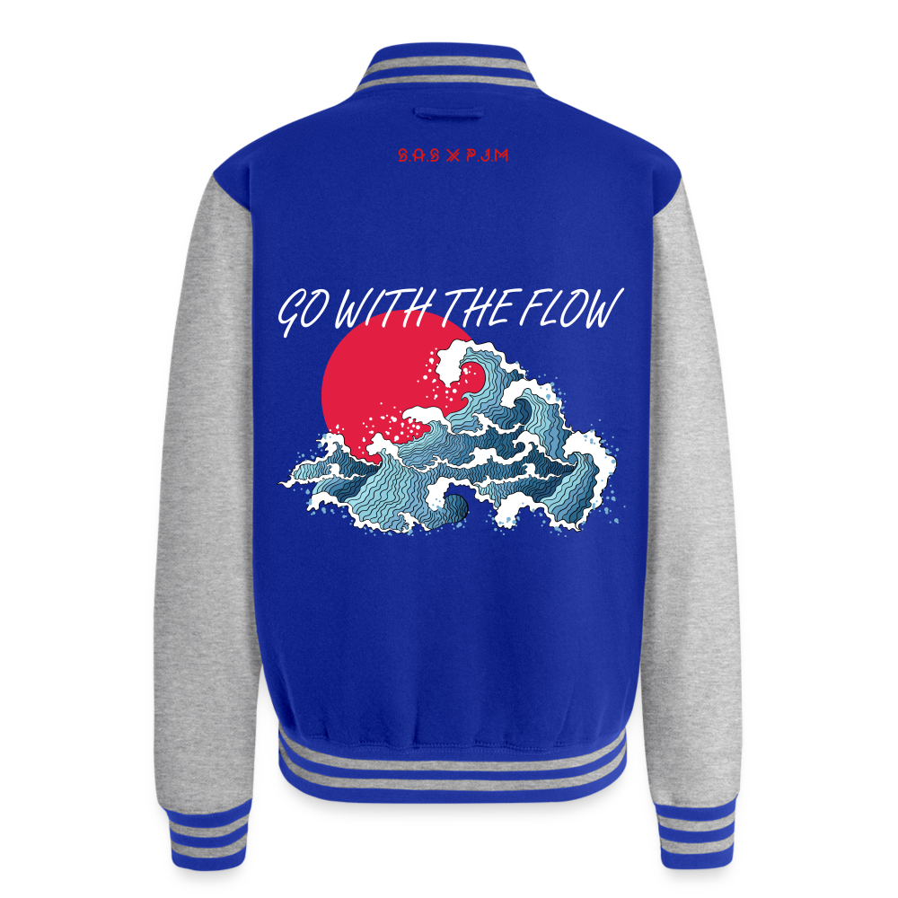 Go with the Flow Just Hoods Heavyweight Letterman Jacket - royal/heather grey