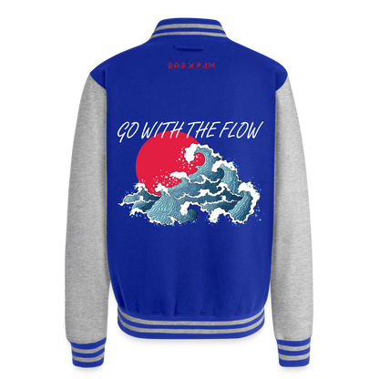 Go with the Flow Just Hoods Heavyweight Letterman Jacket - royal/heather grey