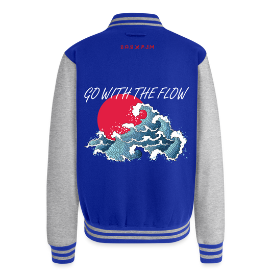 Go with the Flow Just Hoods Heavyweight Letterman Jacket - royal/heather grey