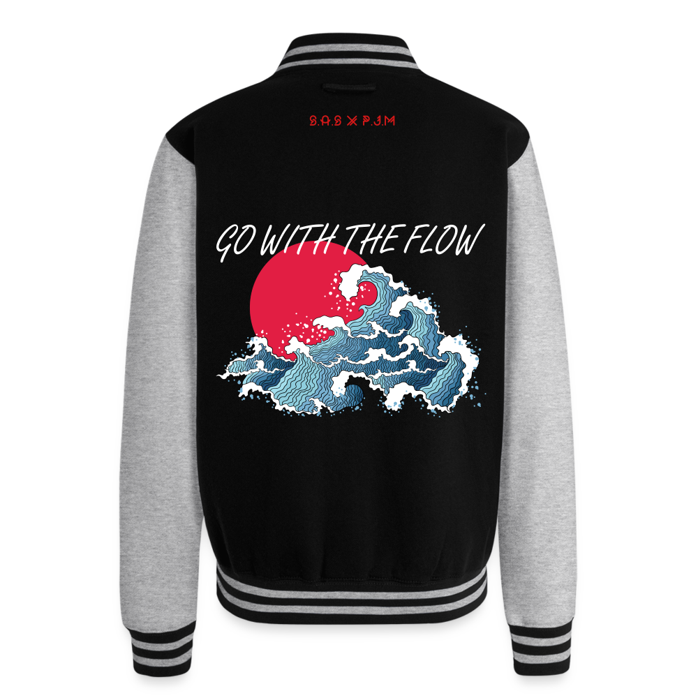 Go with the Flow Just Hoods Heavyweight Letterman Jacket - black/heather grey