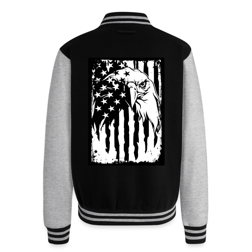 Freedom Rings Loud Just Hoods Heavyweight Letterman Jacket - black/heather grey