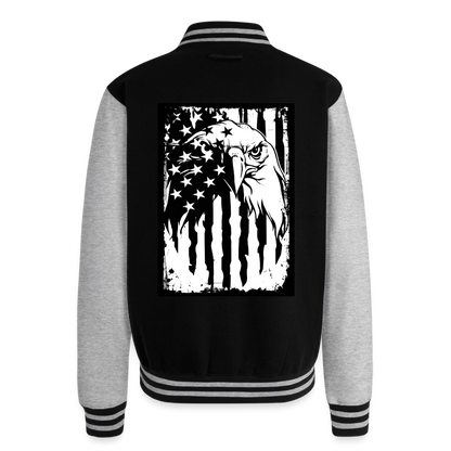 Freedom Rings Loud Just Hoods Heavyweight Letterman Jacket - black/heather grey