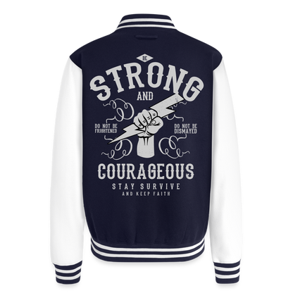 Autism is powerful Just Hoods Heavyweight Letterman Jacket - navy/white