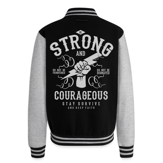 Autism is powerful Just Hoods Heavyweight Letterman Jacket - black/heather grey